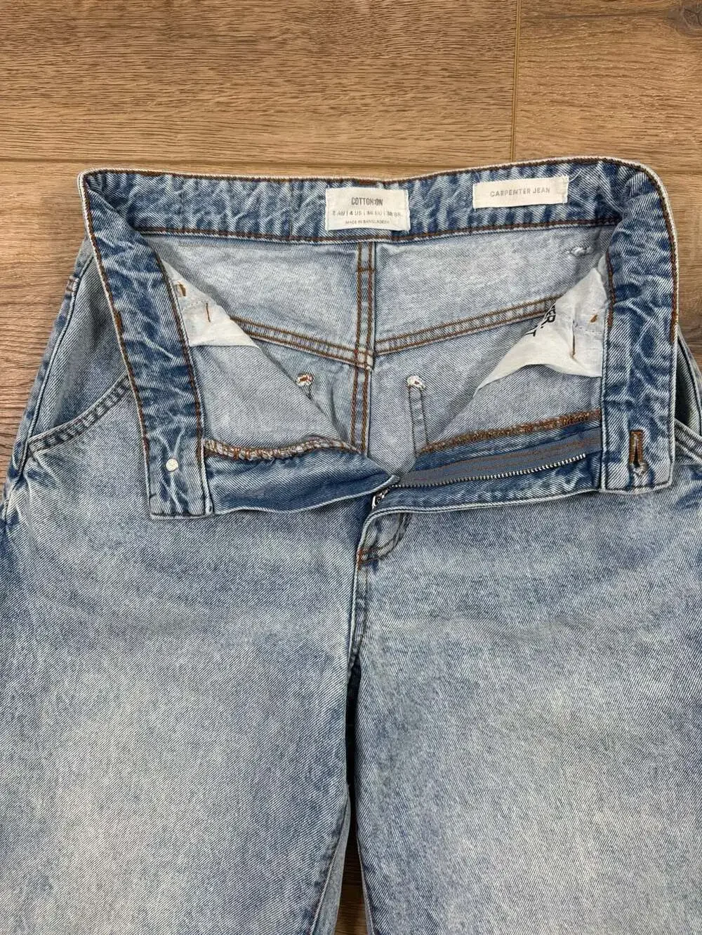 Cotton On Carpenter Jeans Womens 4 Acid Wash Blue High Rise Wide Leg Utility